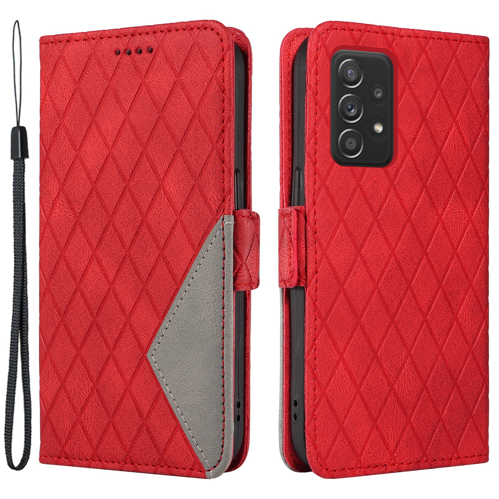 For Samsung Galaxy A52 4G / 5G / A52s 5G Color Splicing Mobile Phone Cover Rhombus Imprinted Leather Stand Wallet Case For Samsung Galaxy A52 4G / 5G / A52s 5G Color Splicing Mobile Phone Cover Rhombus Imprinted Leather Stand Wallet Case